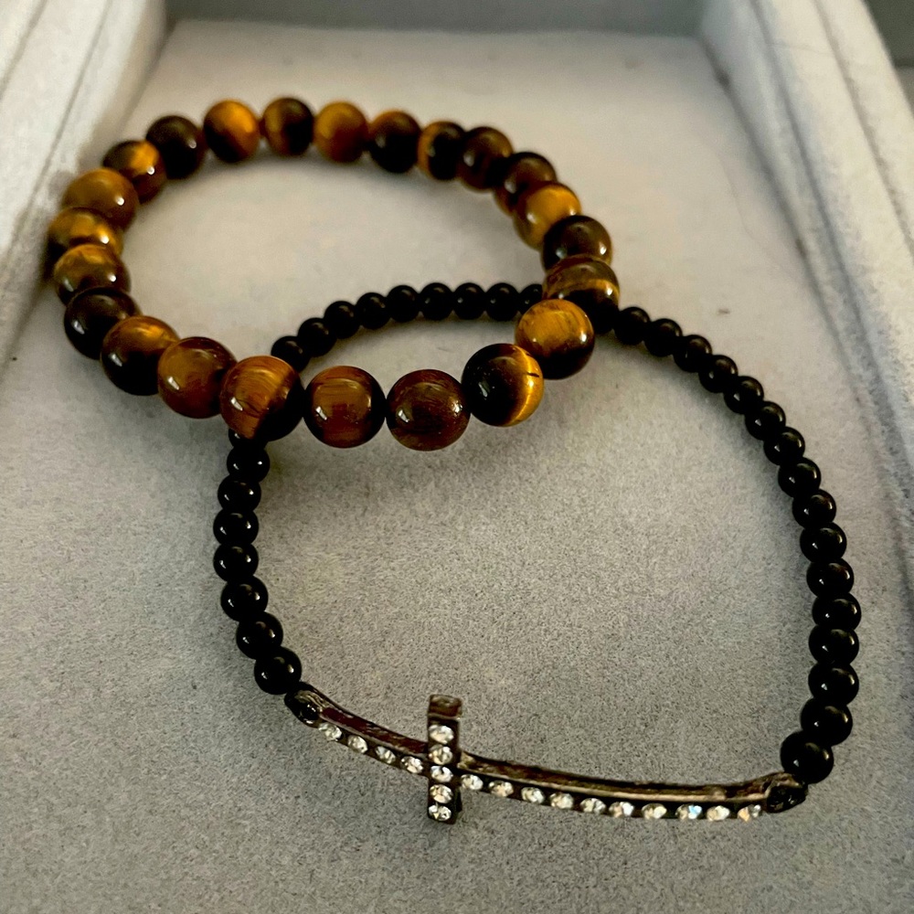 Tigers eye and side cross black onyx bracelets